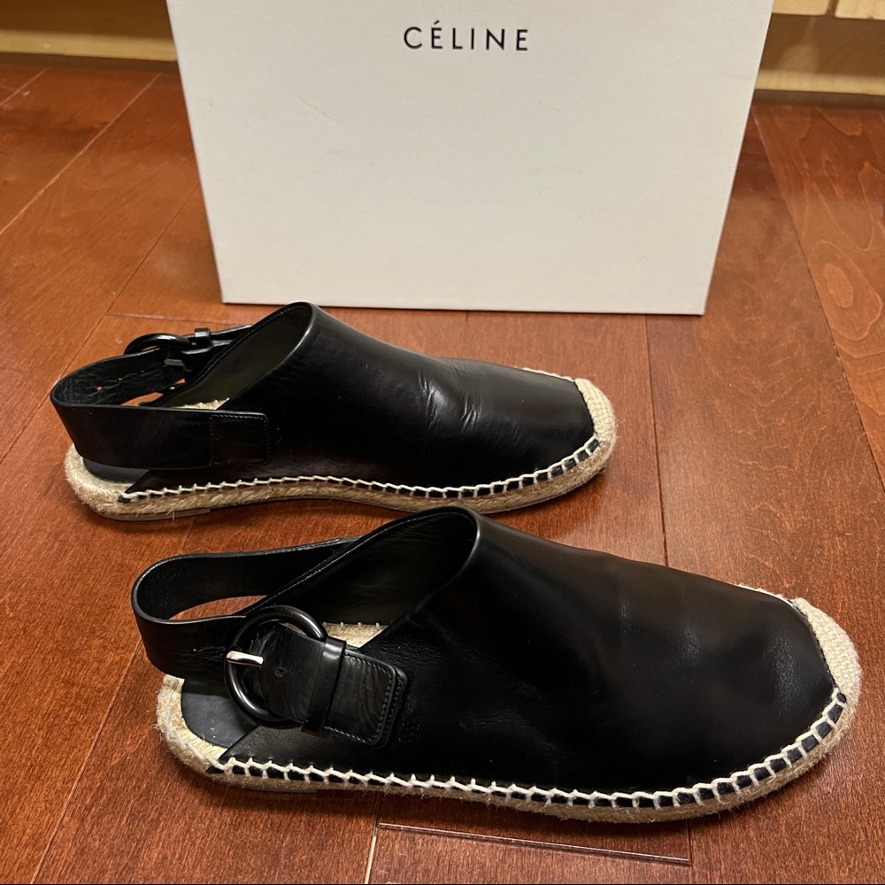 Céline sling back espadrilles size 37 black leather, box included. Worn once